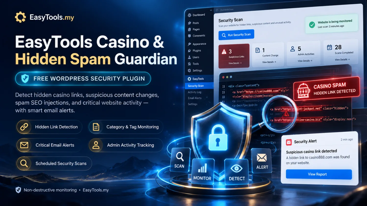 Casino and hidden spam monitoring product illustration