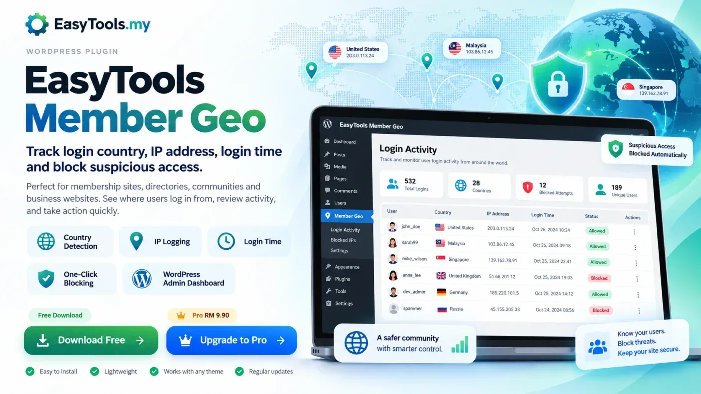 EasyTools Member Geo WordPress login location and IP security